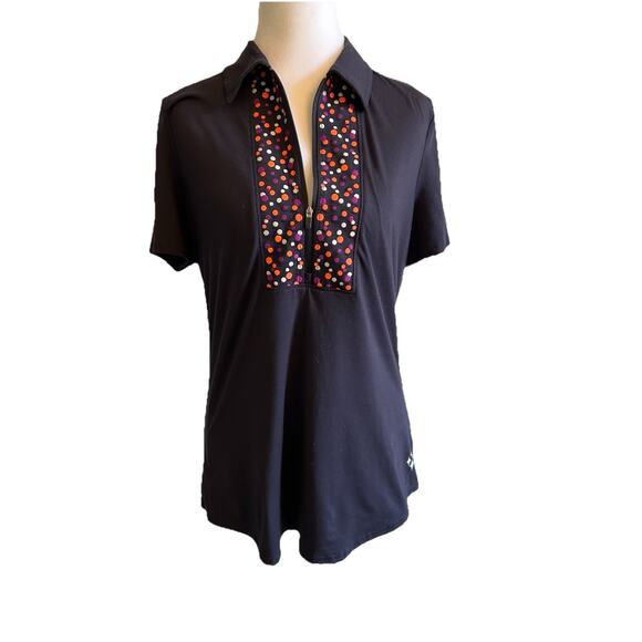 JF Ladies Golf Polo Shirt - Polka Dot Midnight Blue Active Wear Tennis Casual M - Picture 2 of 7